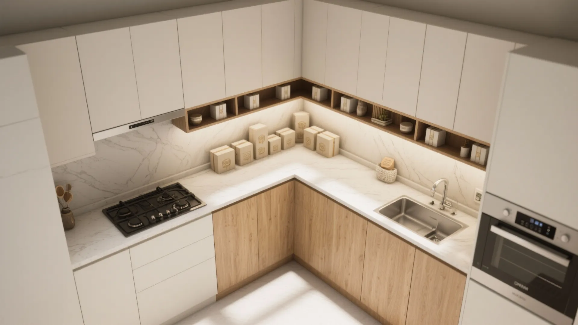 L-shaped layout frees counter space