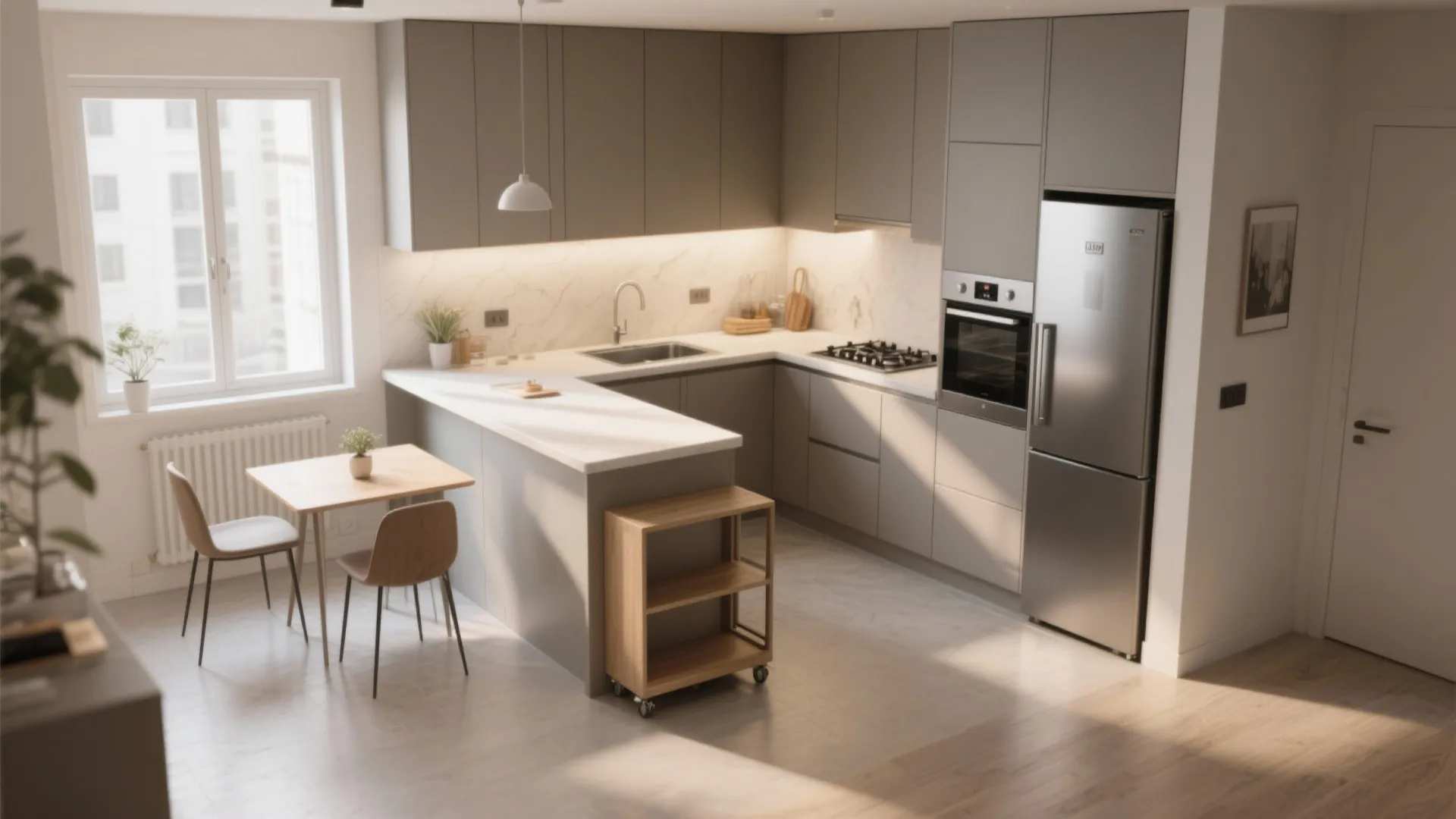 L-shaped small kitchen layout