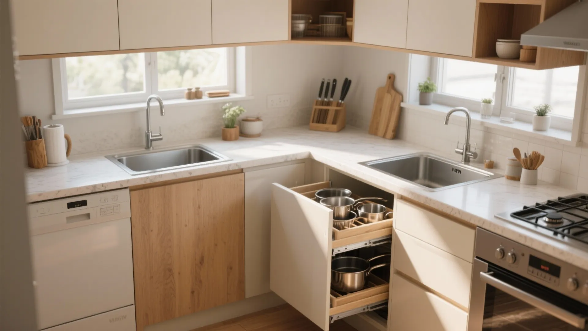 L-Shaped Compact Kitchen Layout
