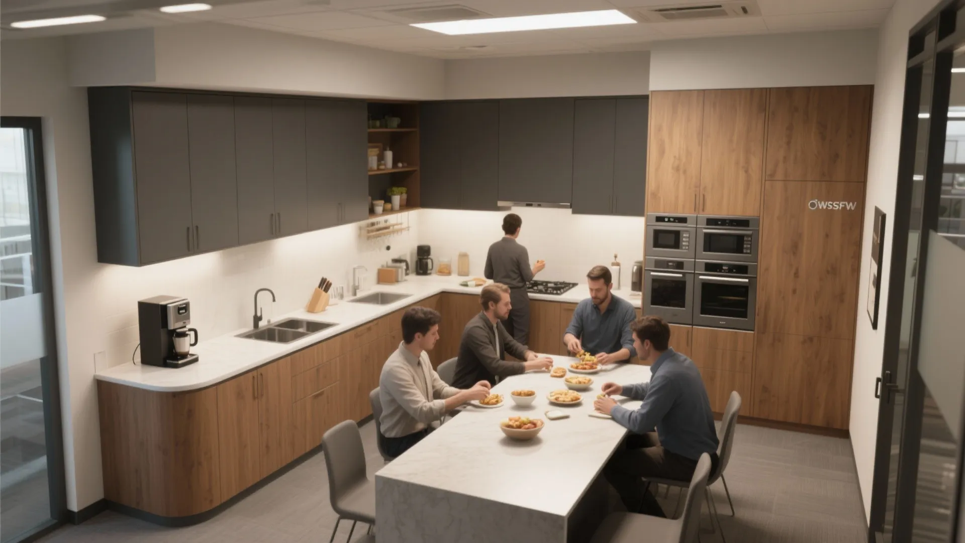 L-shaped layout to free counter space