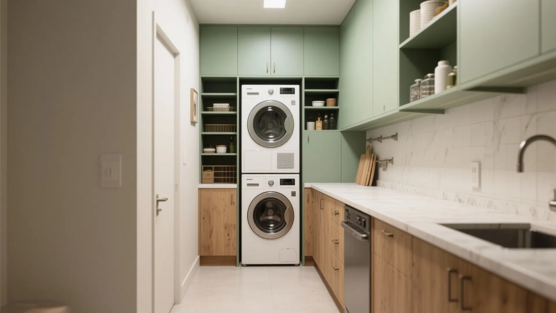 3. L Shaped Layout for Combined Laundry & Pantry Zones