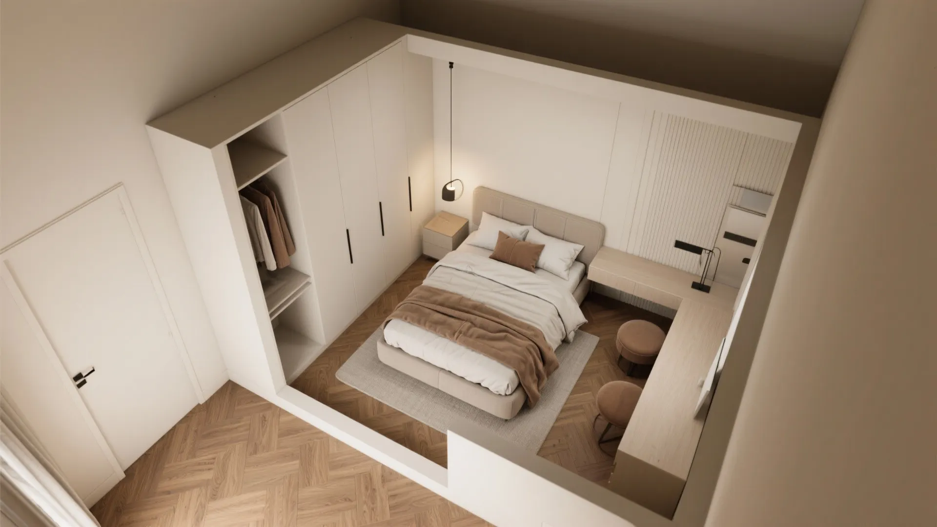 L-shaped layout to maximize floor space