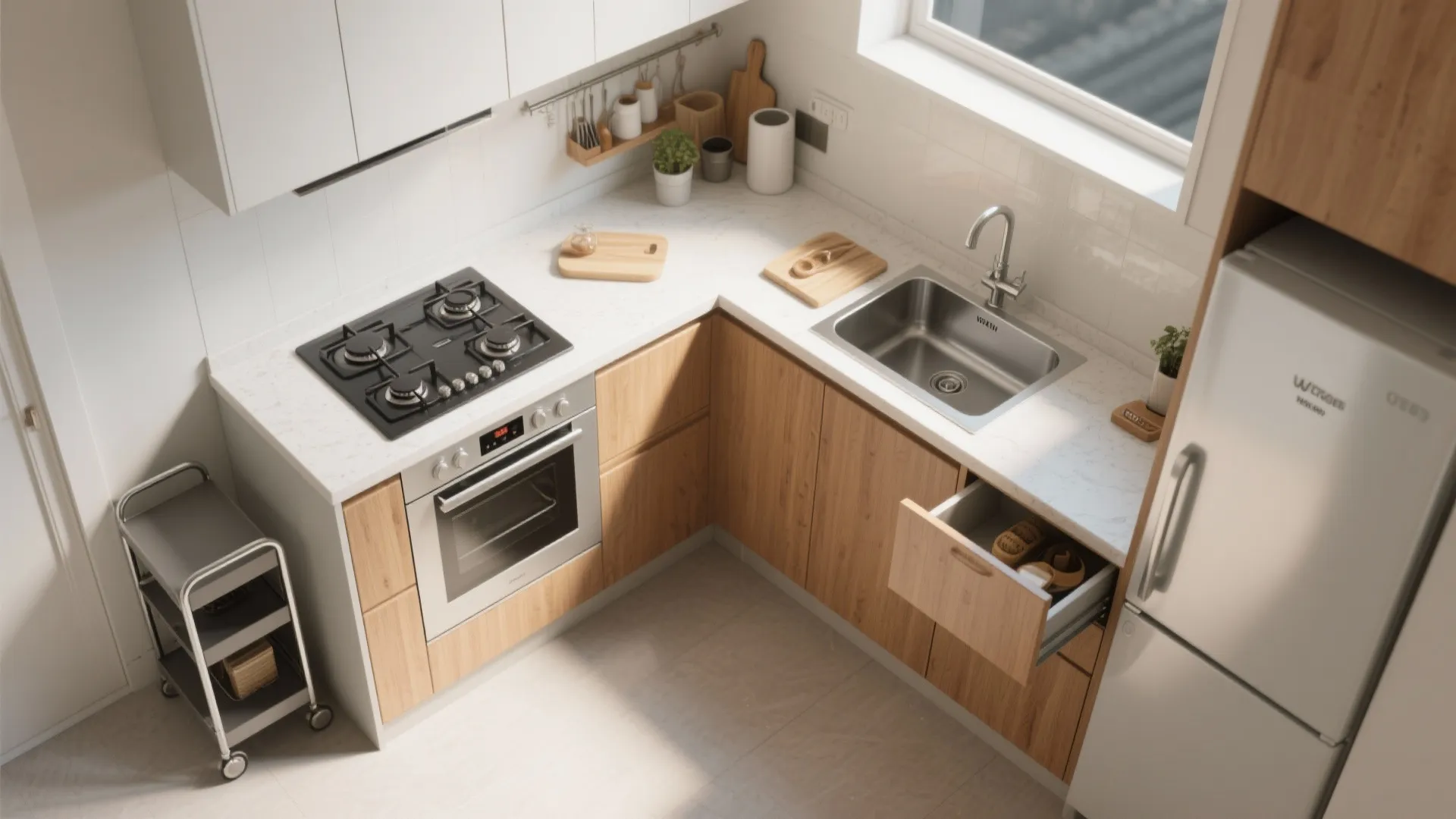 [Section: L Shaped Layout to Free Counter Space]