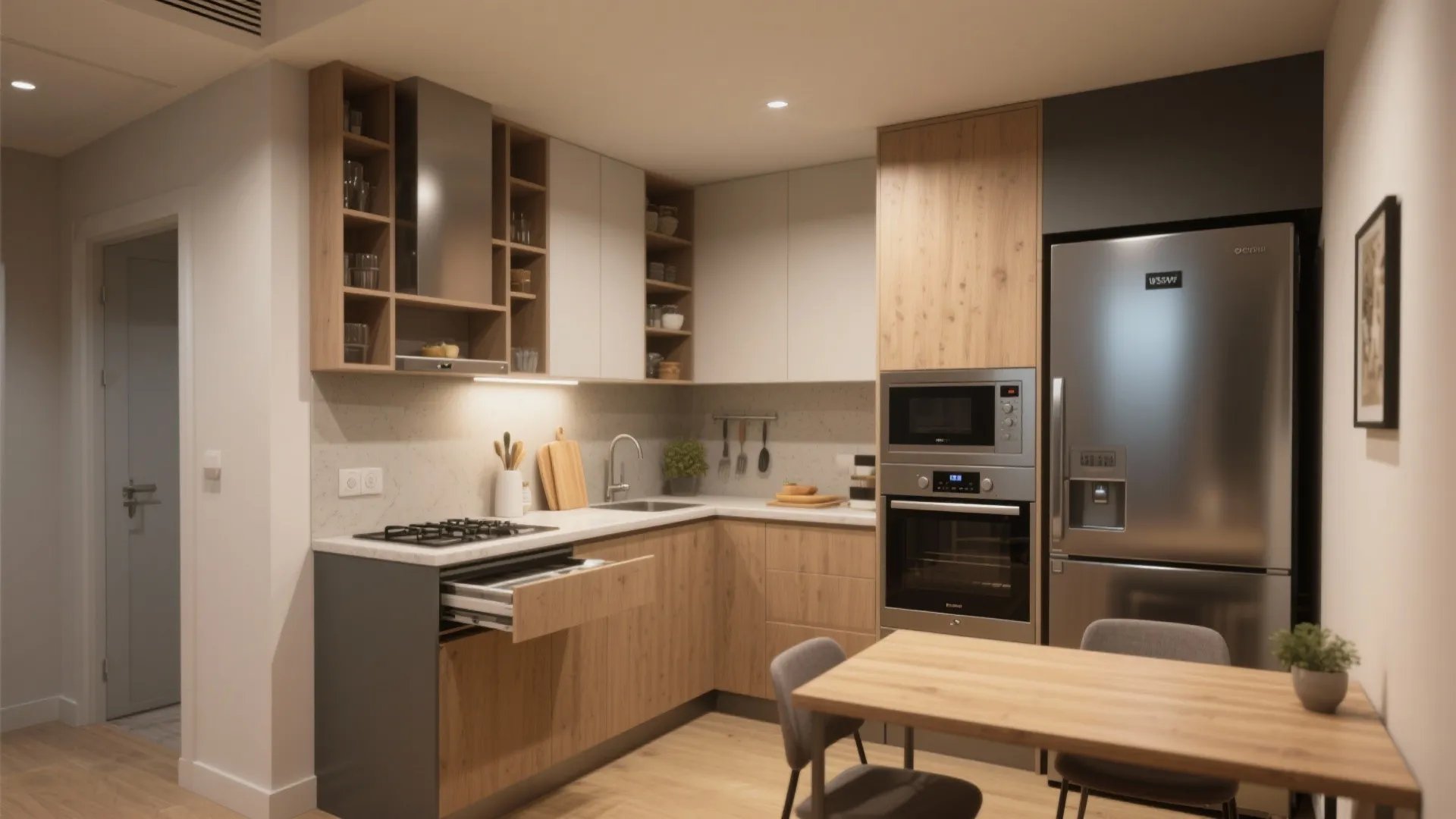 L-shaped small kitchen layout