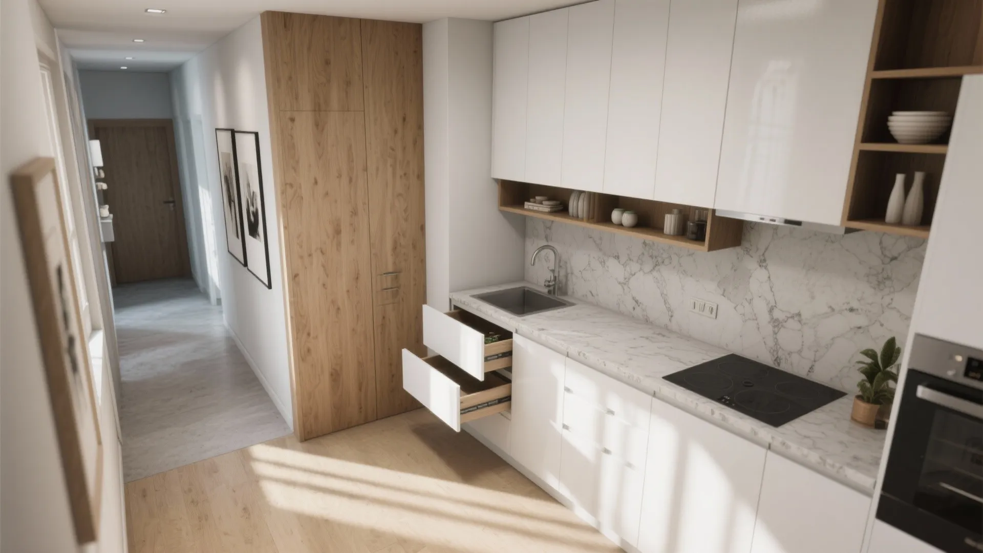 [Section: Inspiration 5] L-Shaped Gallery Layout That Frees Counter Space