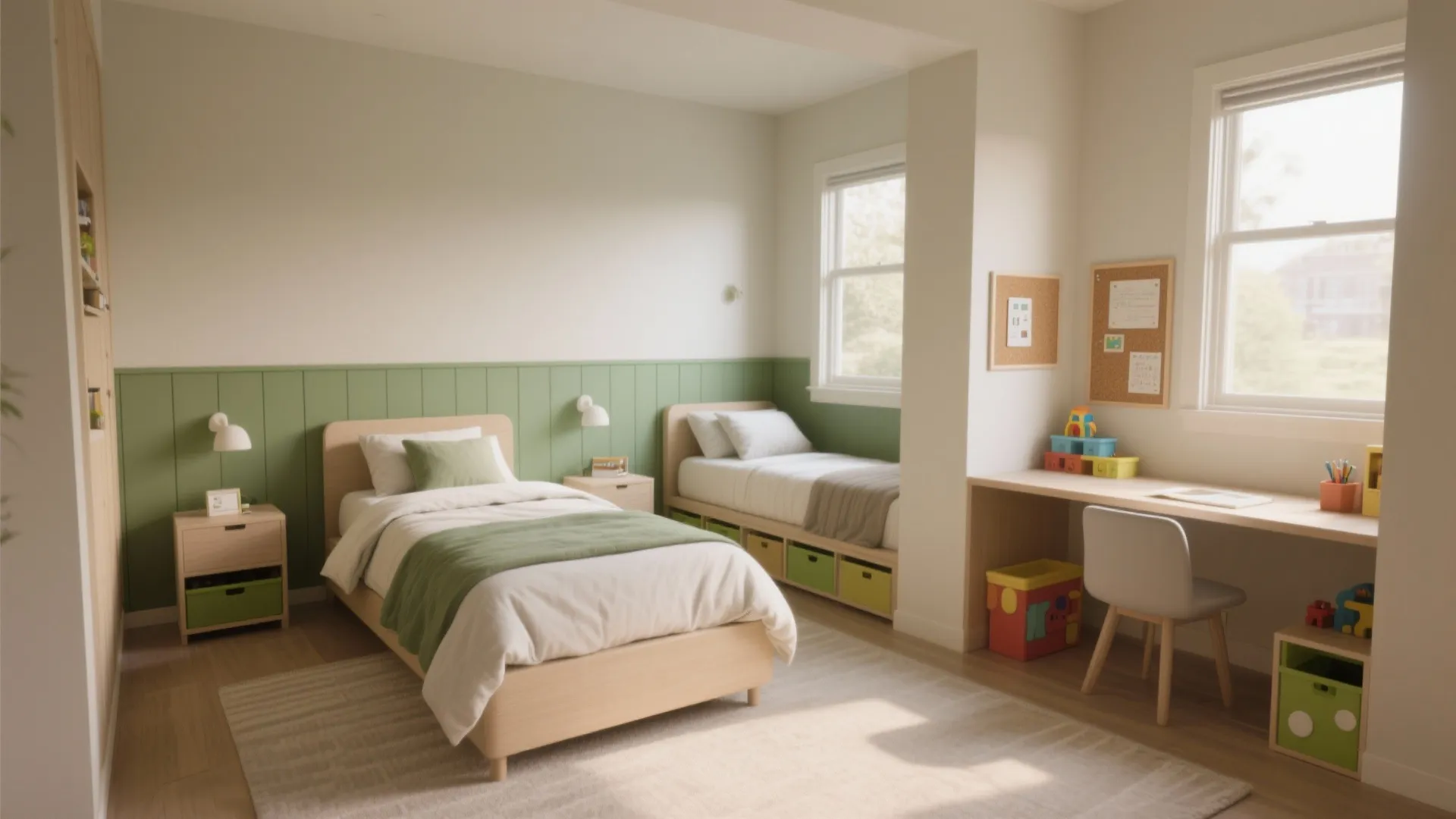 2. L-shaped arrangement with a desk or play nook