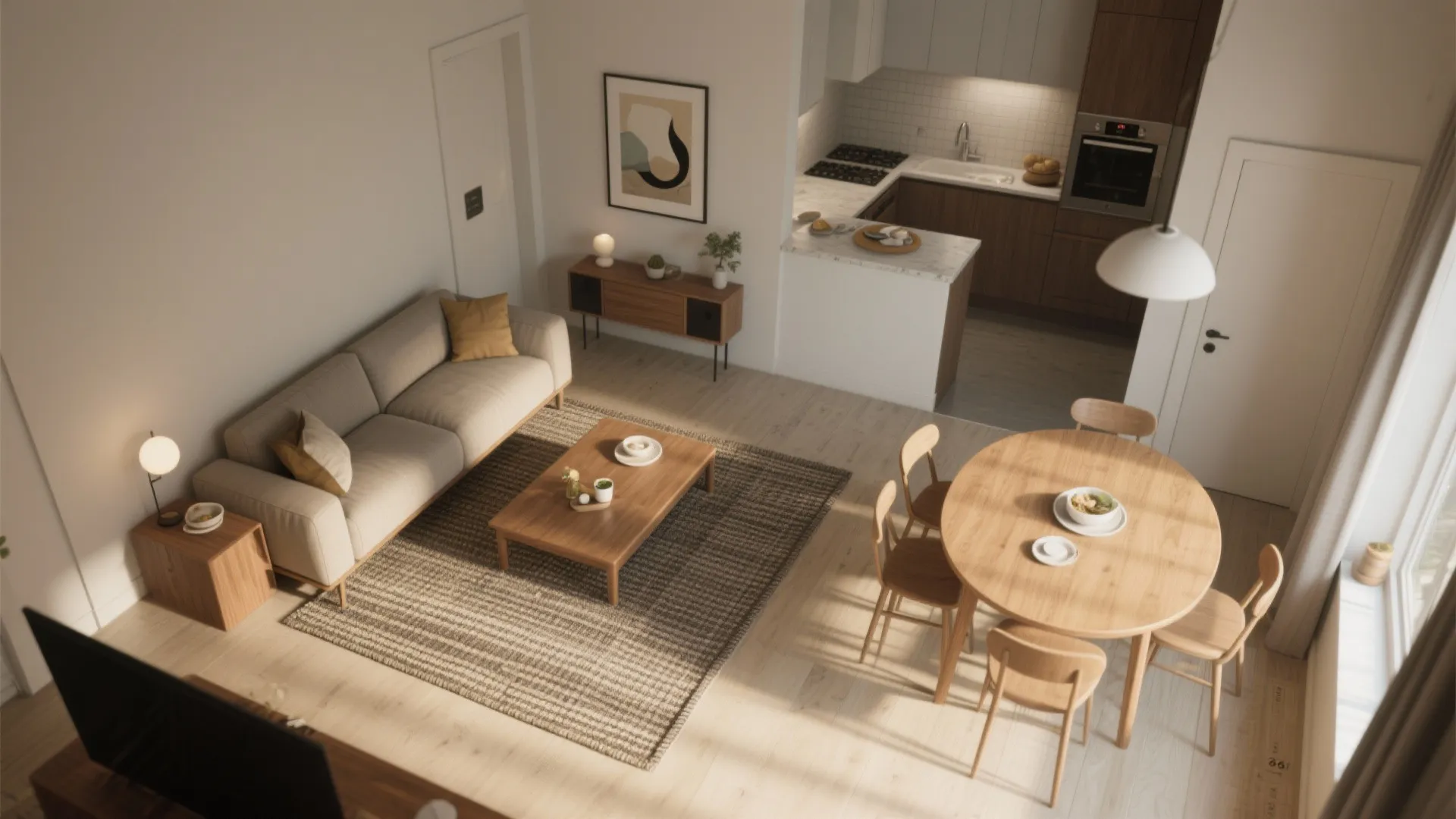 L-shaped living–dining layout for flow