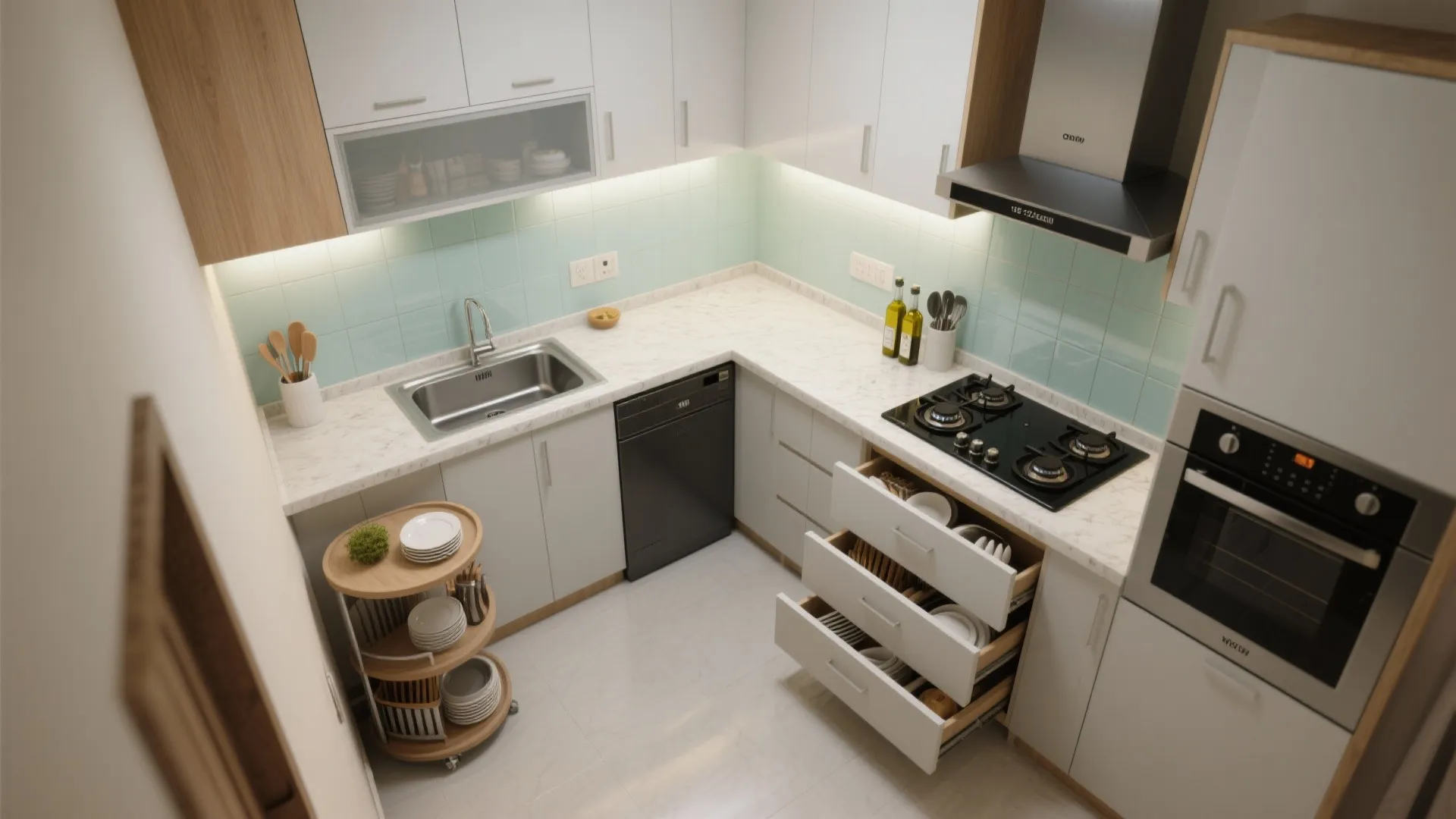 L-shaped small kitchen layout in 2 BHKs