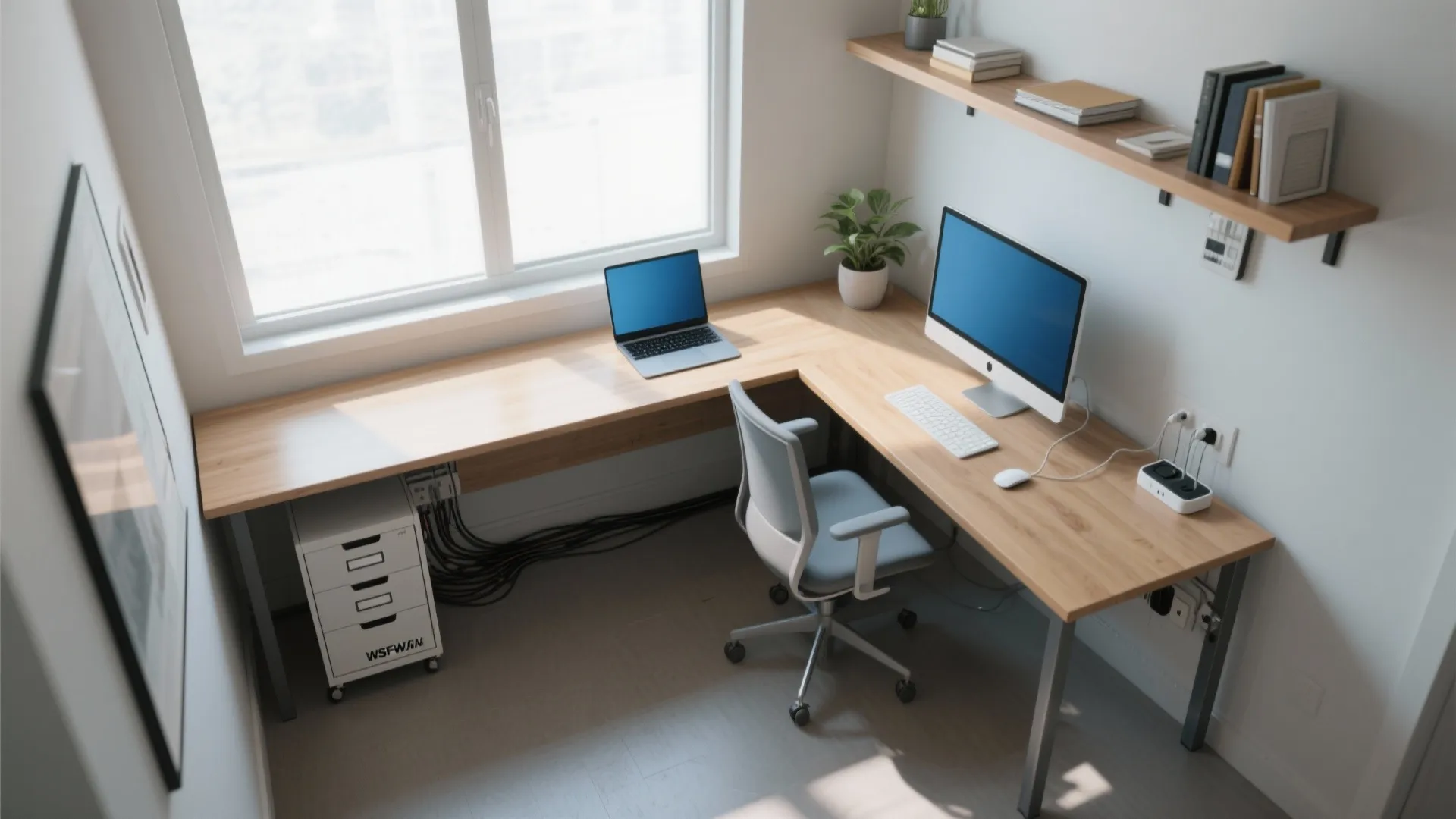 L-Shaped Small Study Layout for More Surface and Movement