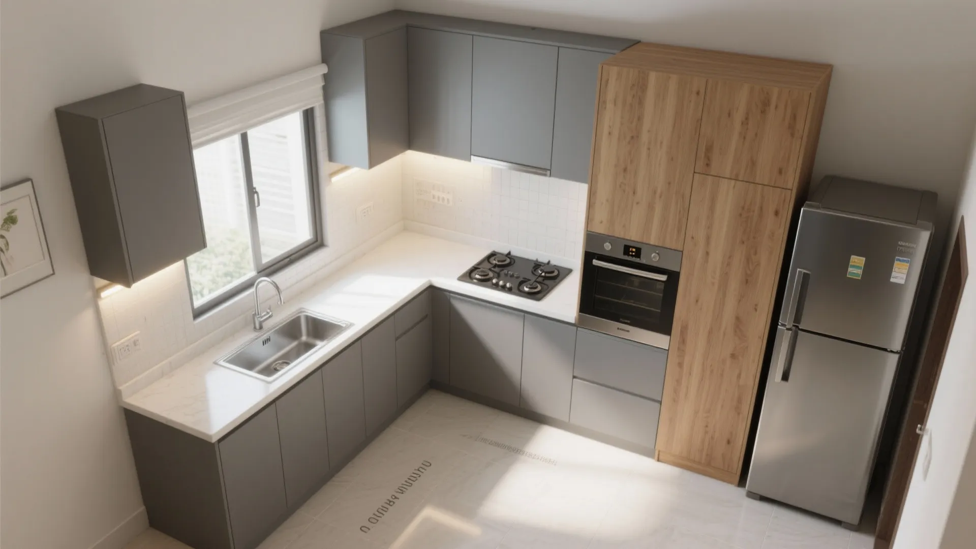 L-Shaped Layout in 2 BHK Kitchens