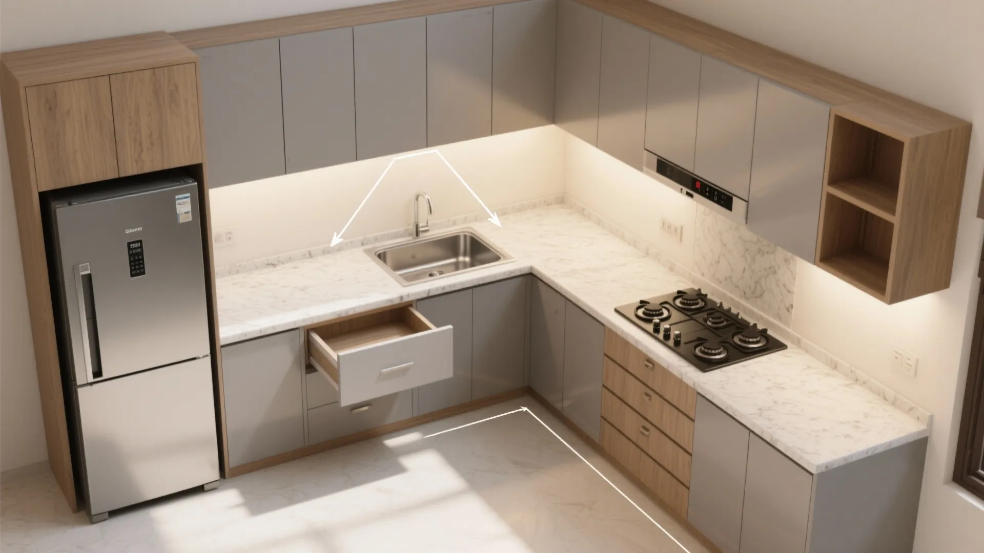 L-Shaped Layout to Free Counter Space