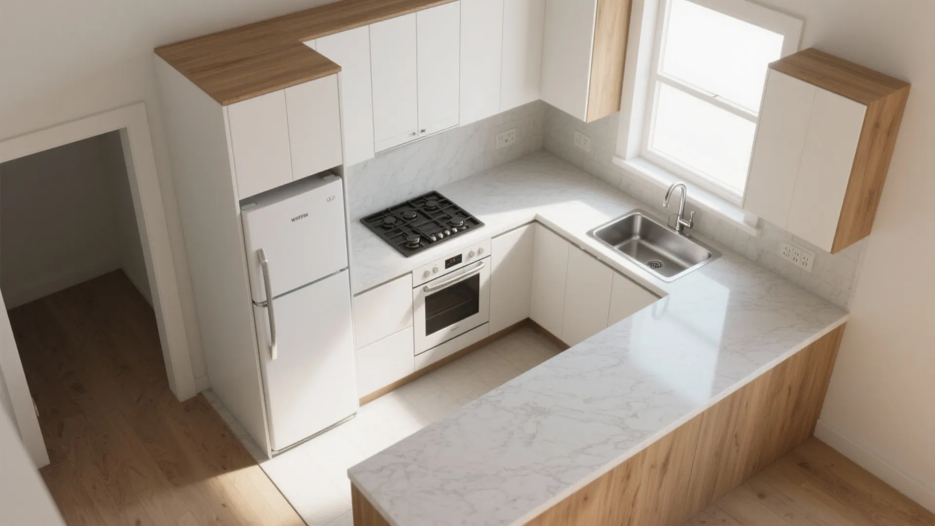 L-shaped small kitchen layout to unlock counter space