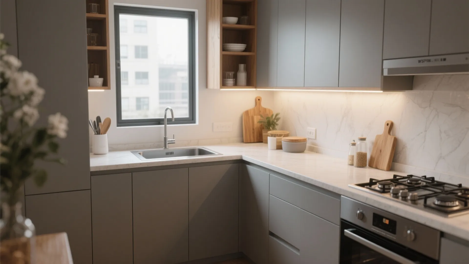 L-Shaped Layout That Frees Counter Space