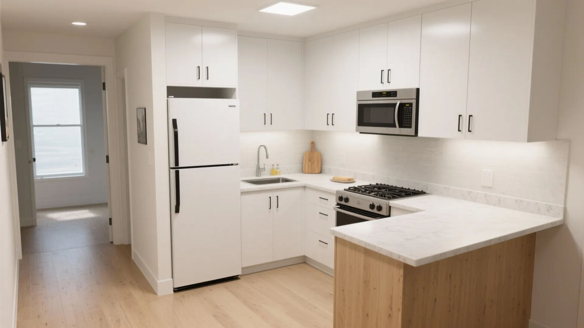 L-shaped layout to unlock prep space