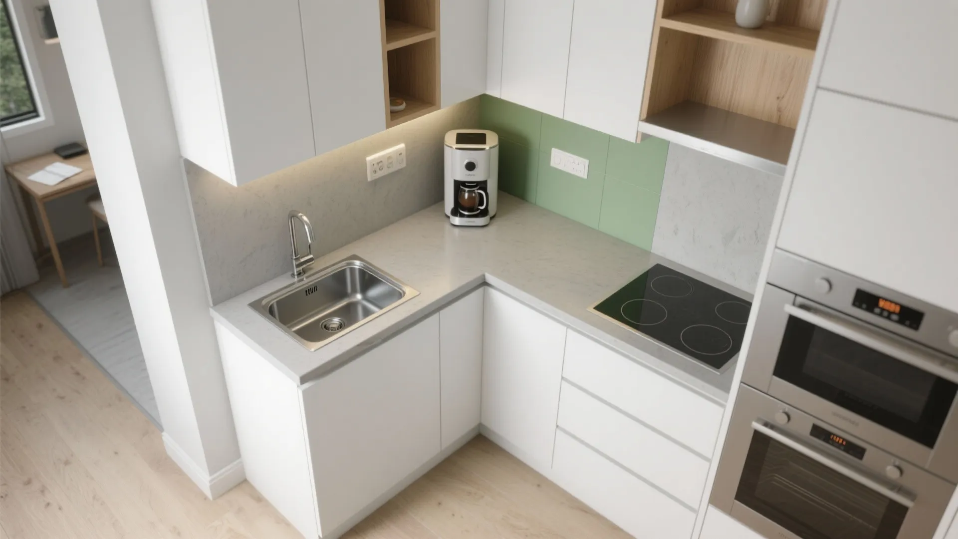 L-shaped micro layout that prioritizes prep space