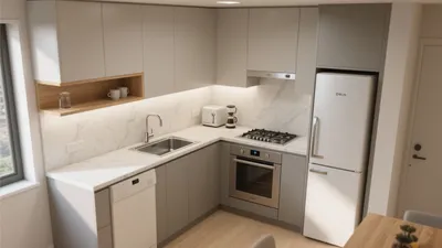 Modern L-Shaped Kitchen with Marble Countertops