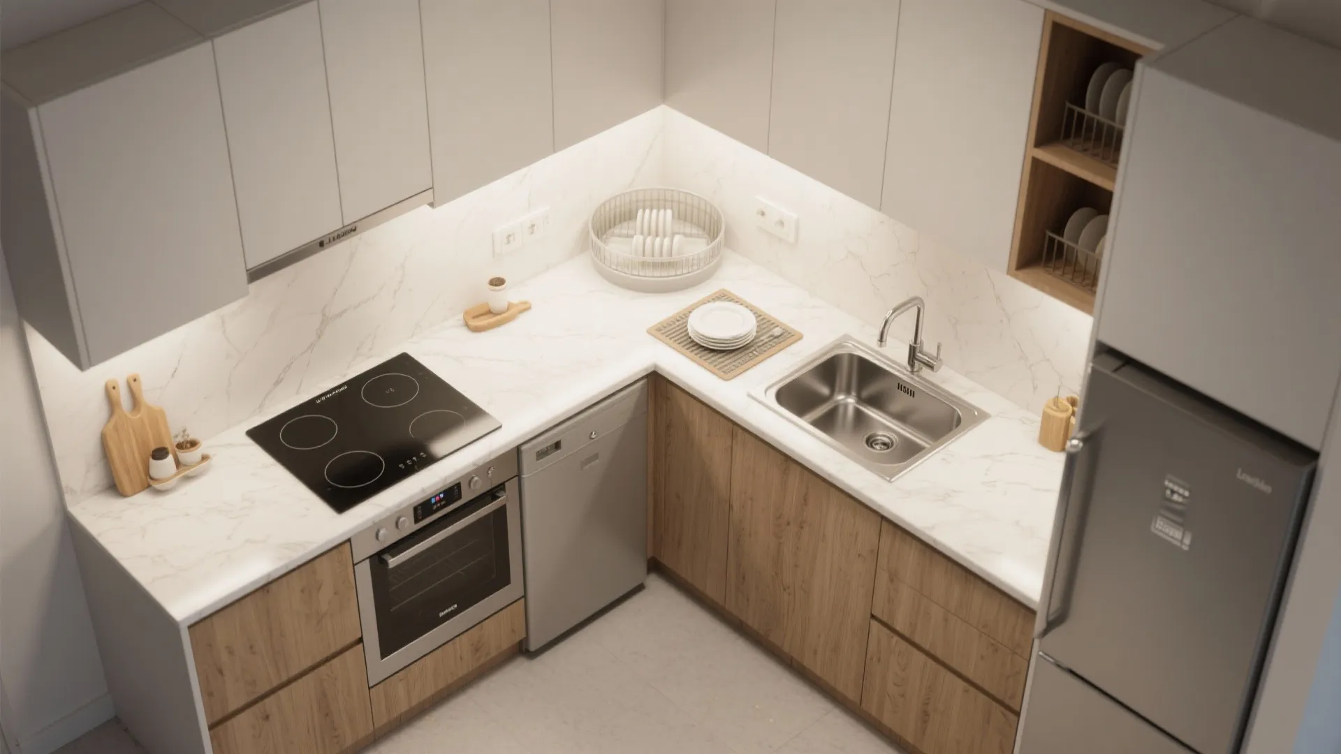 L-Shaped Layout That Frees Counter Space