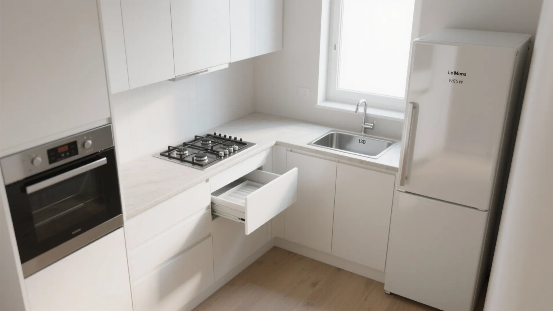 L-shaped layout to unlock counter space