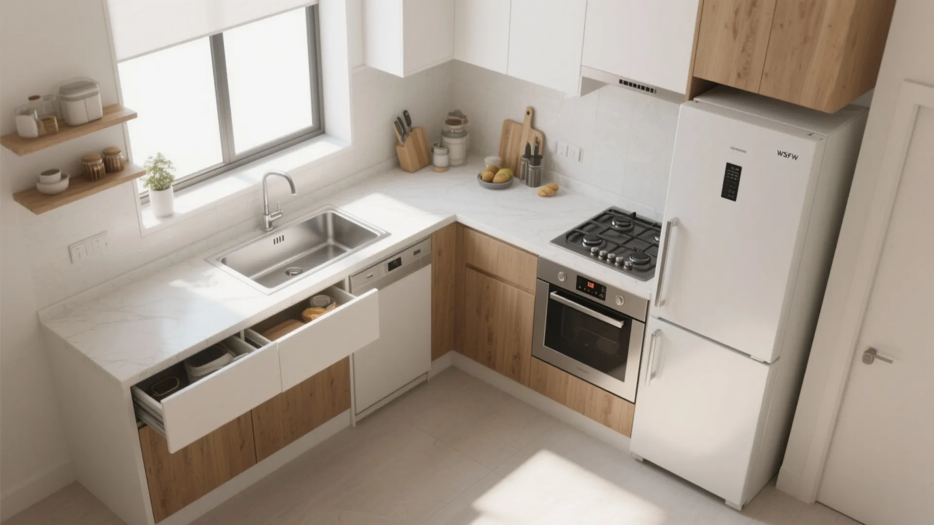 L-Shaped Layout That Frees Counter Space