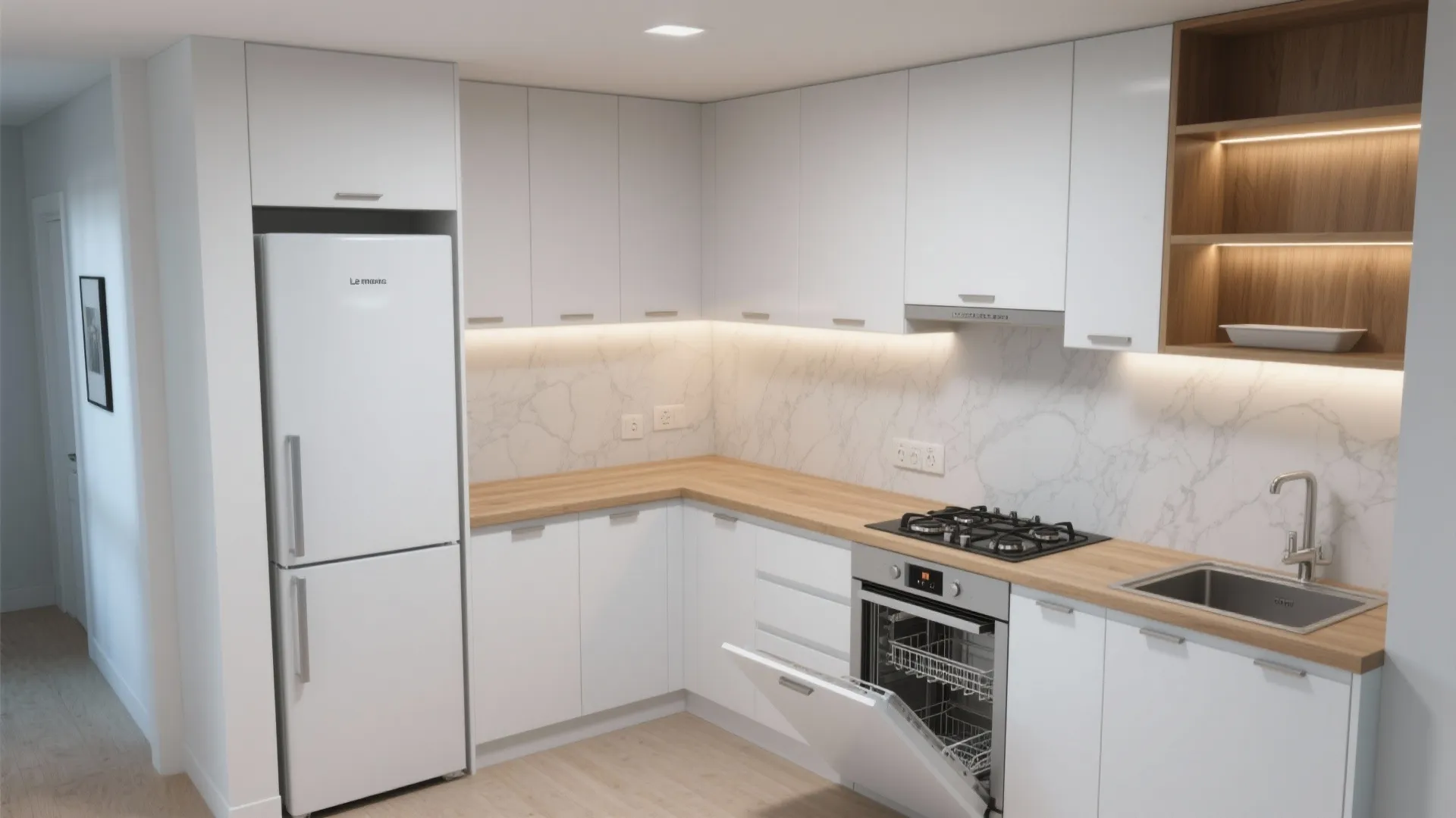 L-shaped layout to open more counter runs