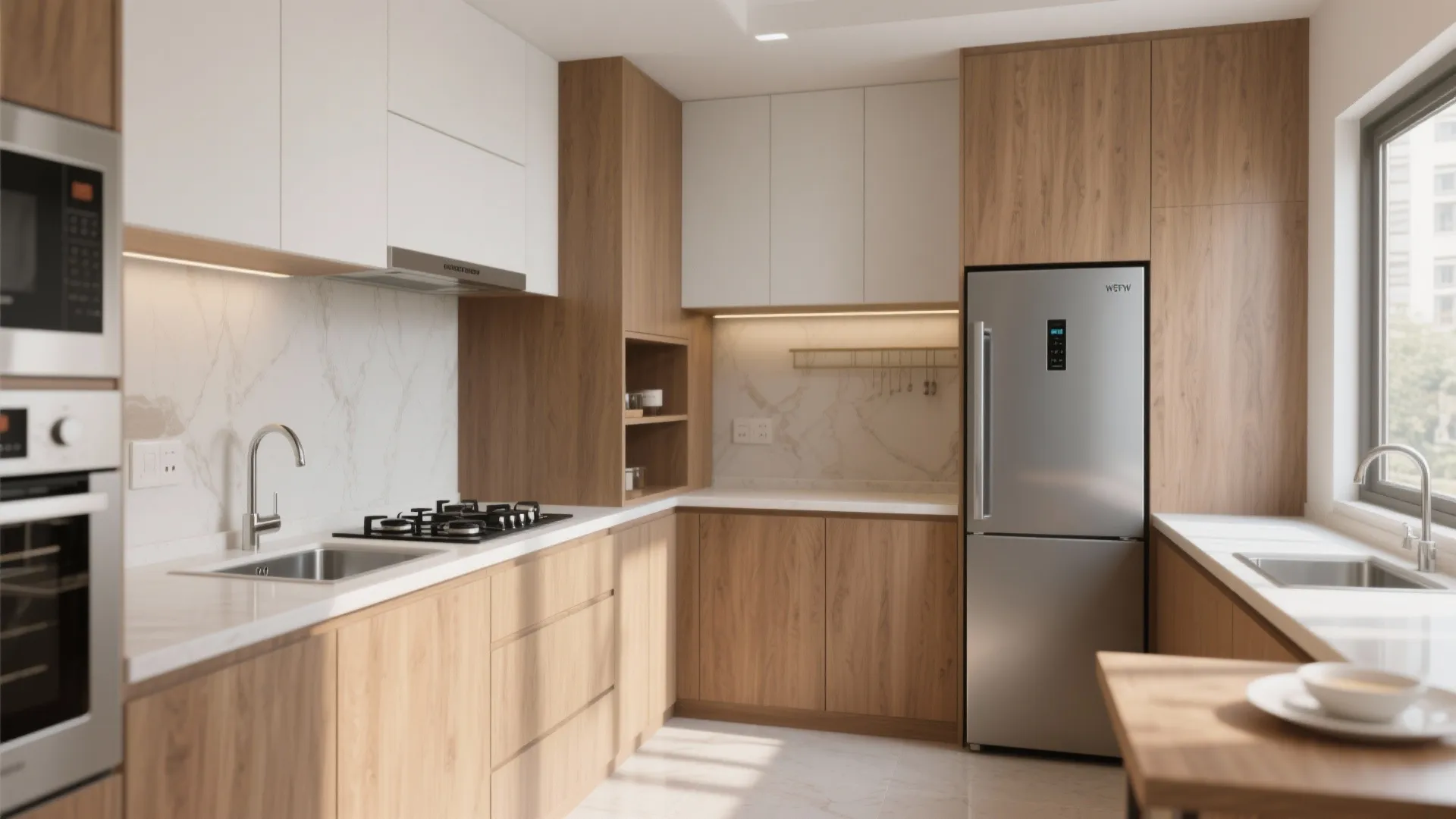 L-shaped layout to unlock counter space