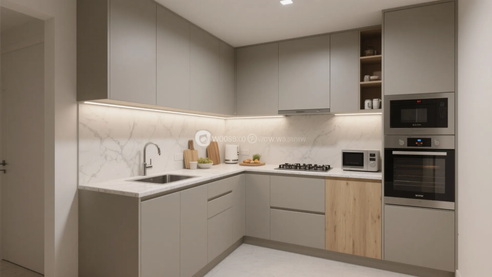 L-shaped layout to unlock counter space in a 1 BHK