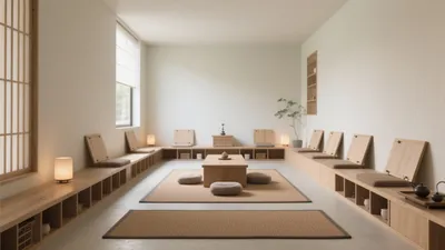 Japanese-Style Tea Room with Low-Profile Furniture