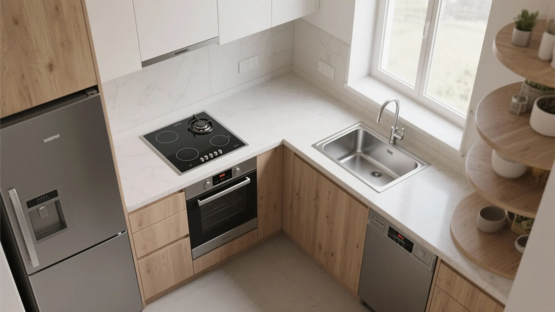 L-Shaped Layout That Frees Counter Space