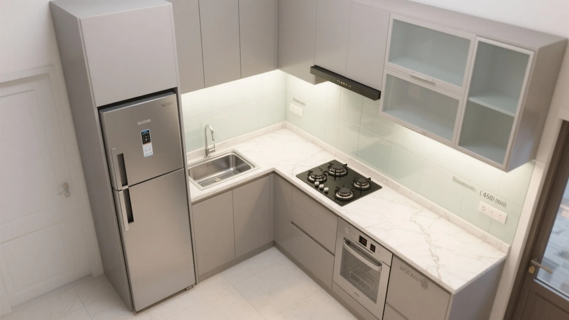 L-shaped layout to open counter space