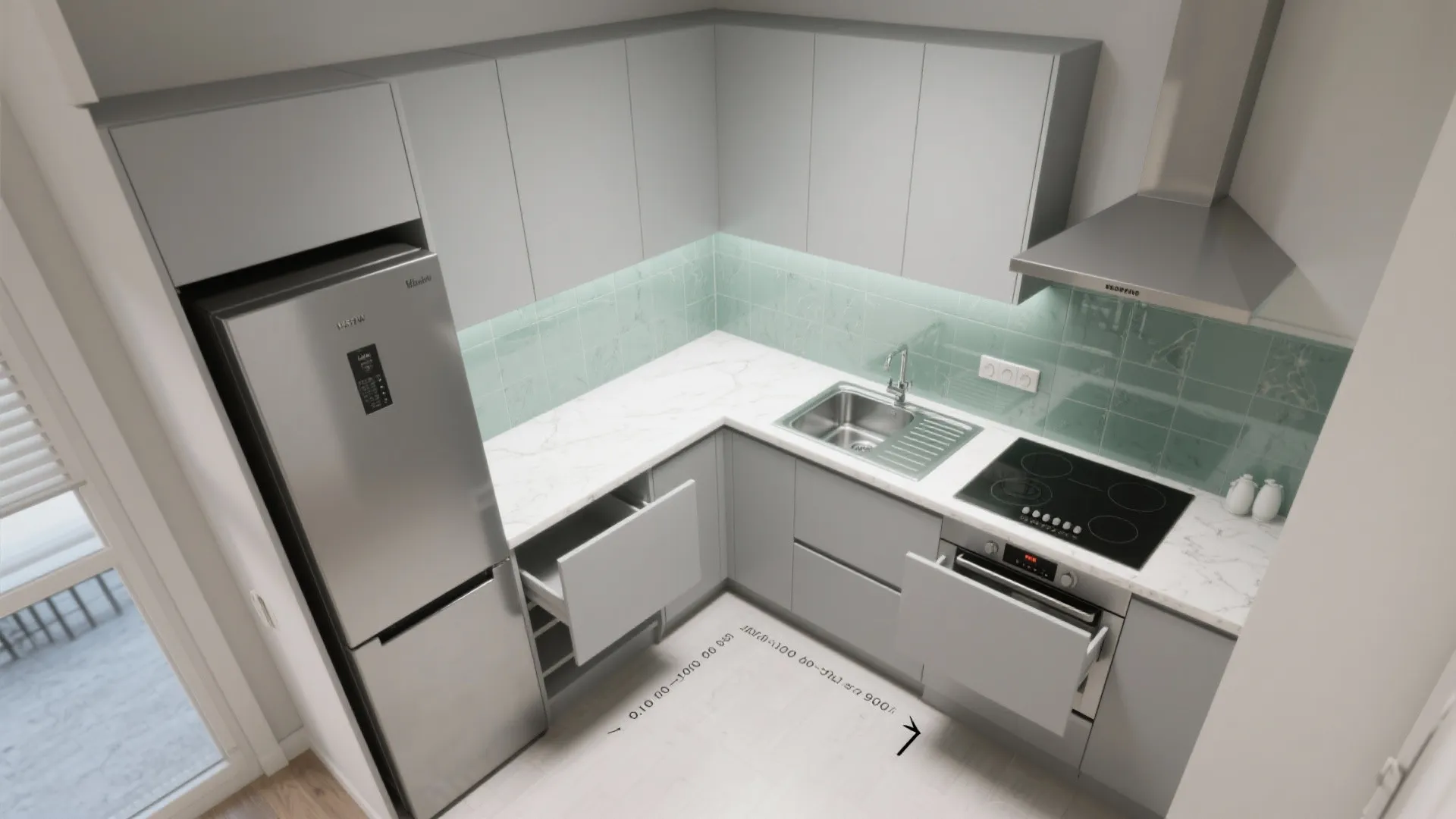 L-shaped small-kitchen layout