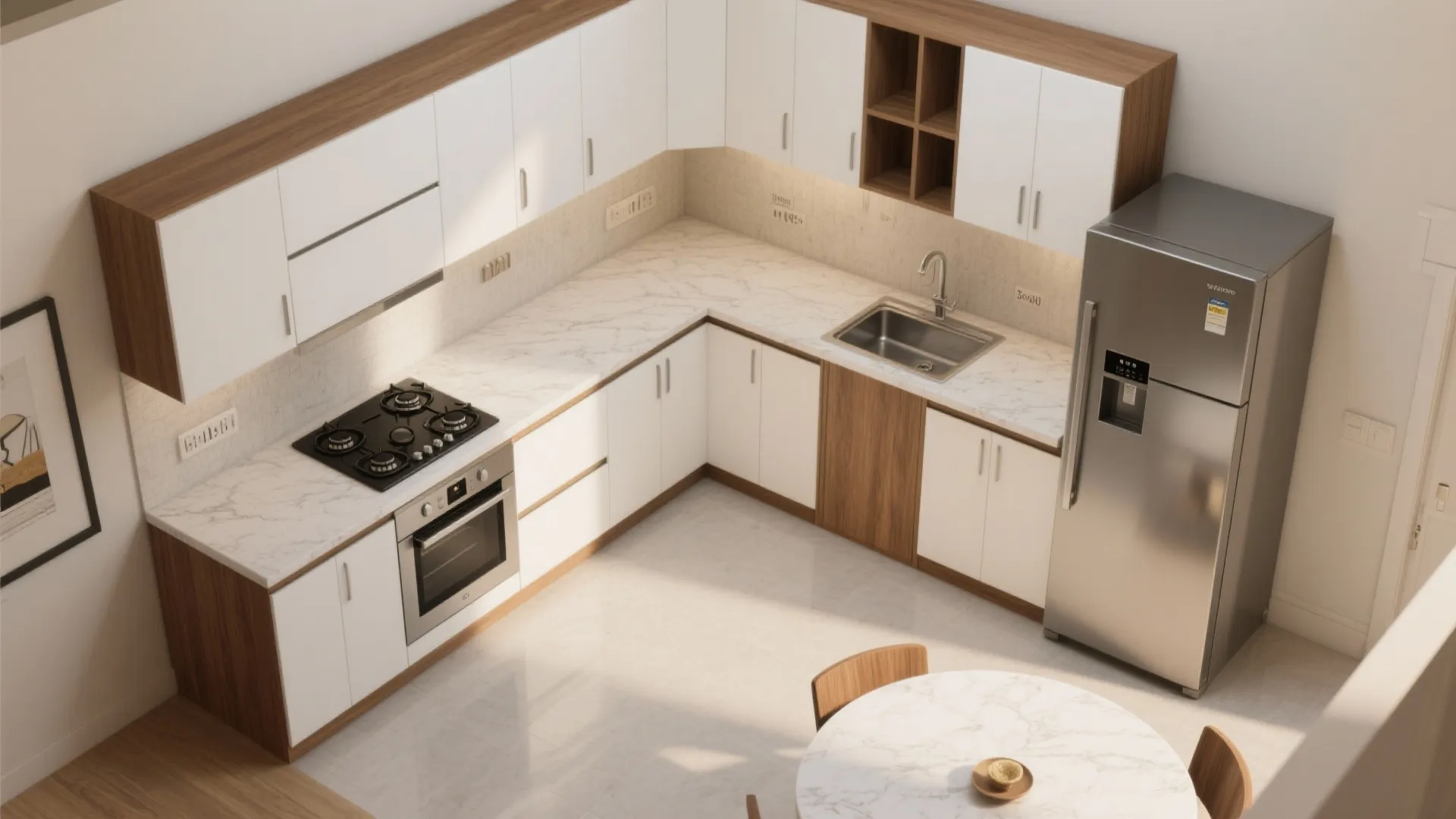 L-shaped compact layout with flexible zones