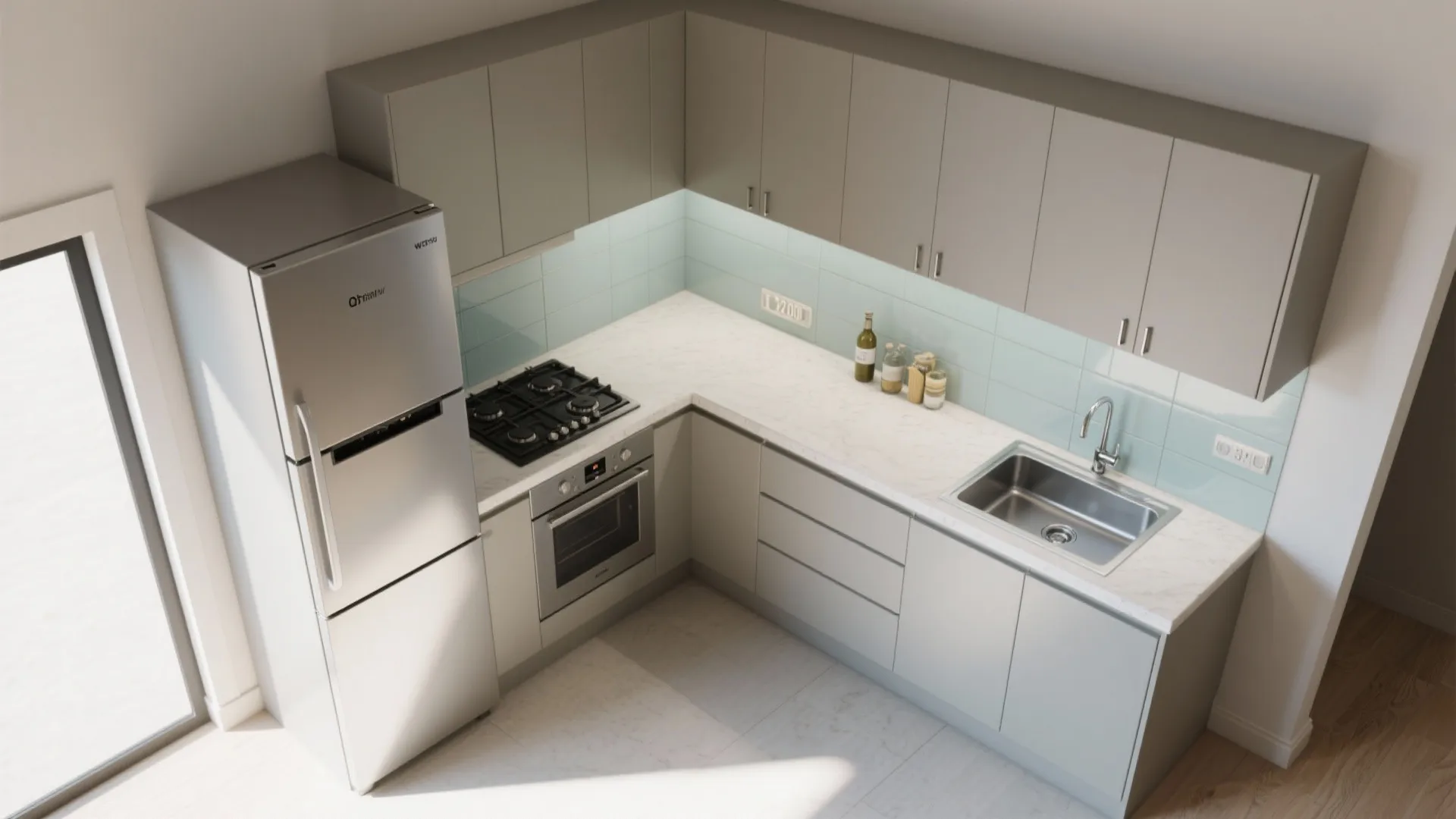 L-shaped compact kitchen layout