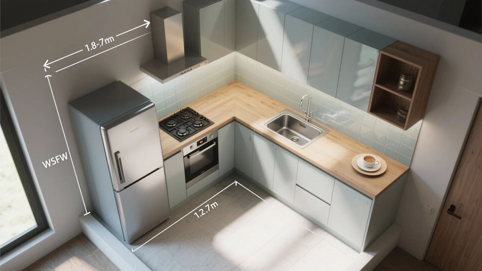 L-Shaped Small Kitchen Layout That Works With 3 BHK Flow