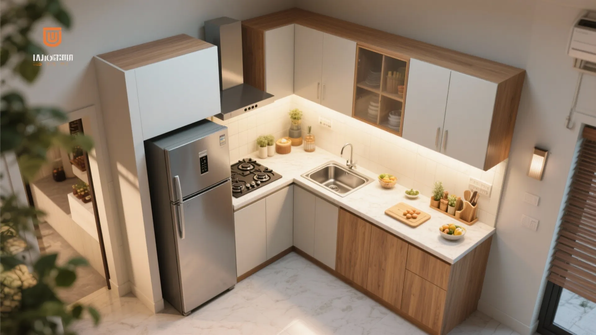 L-shaped small kitchen layout