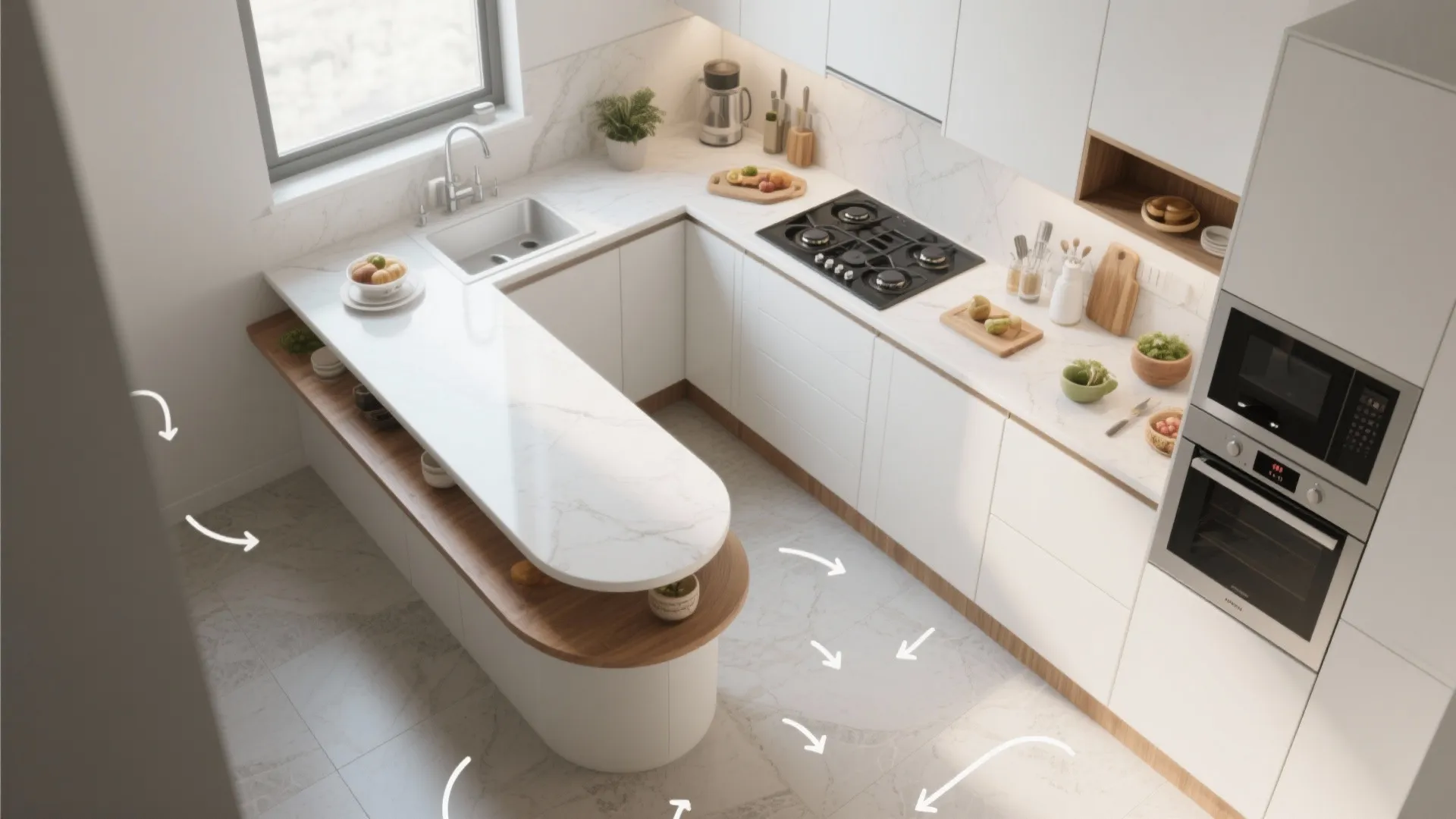 Flexible L-shaped kitchen layouts in compact apartments