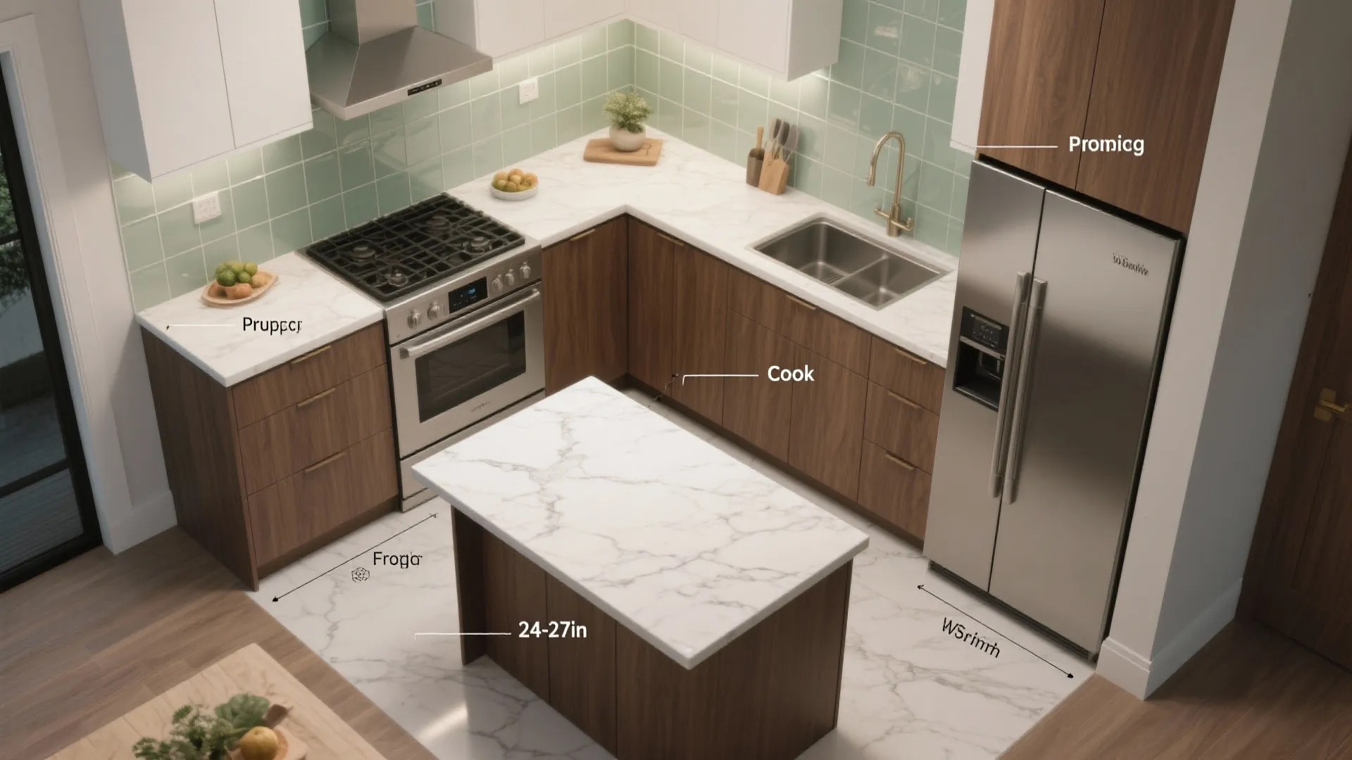 L-shaped layout to unlock counter space