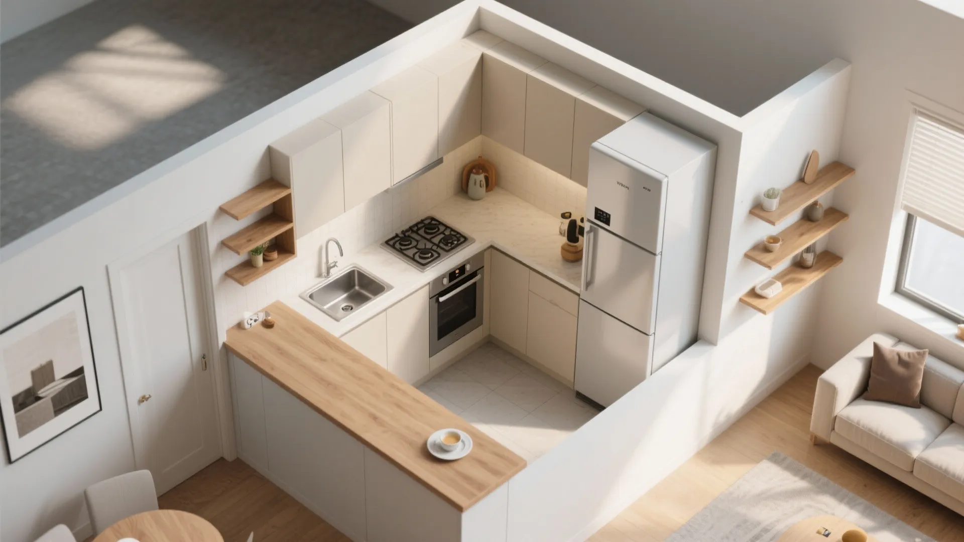 L-Shaped Layout to Release More Counter Space