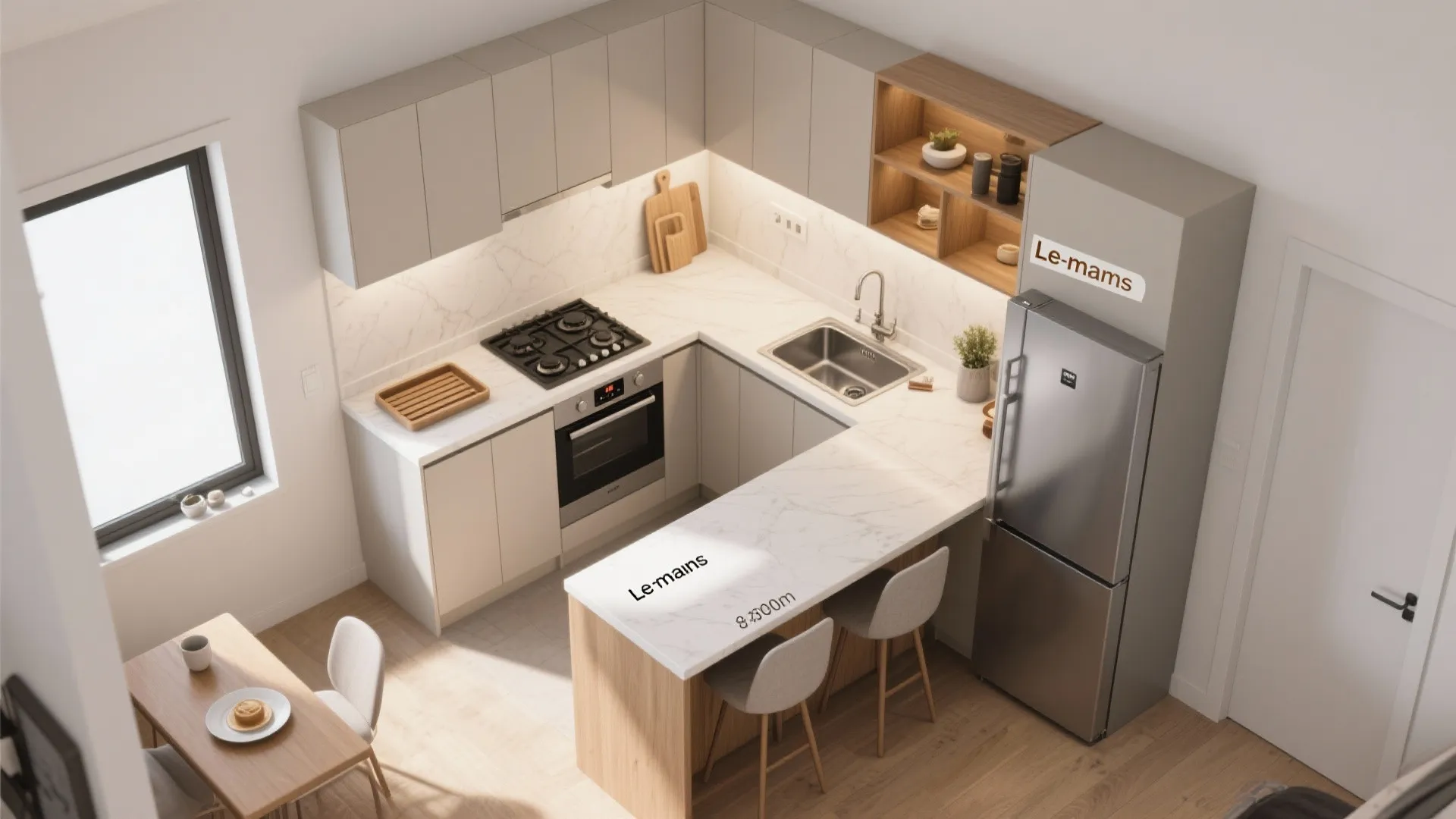 L-shaped small kitchen layout for workflow