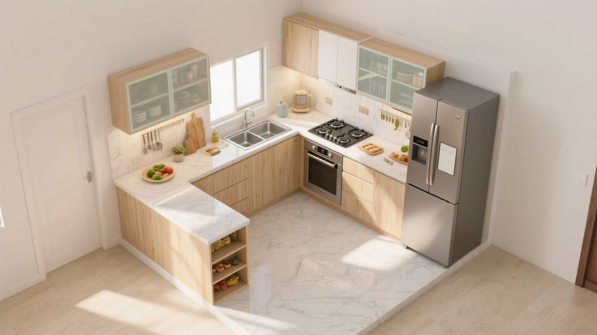 L-shaped small kitchen layout
