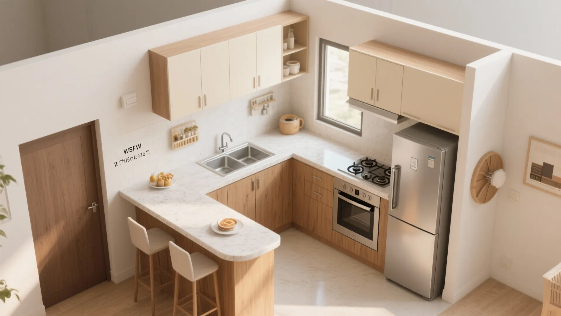 L-shaped layout to unlock counter space