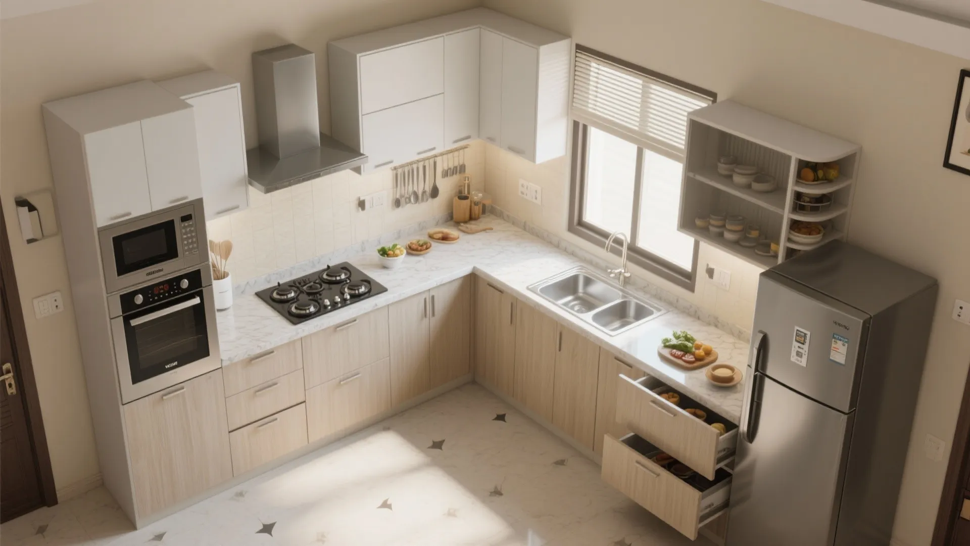 L-Shaped Layout That Frees Counter Space