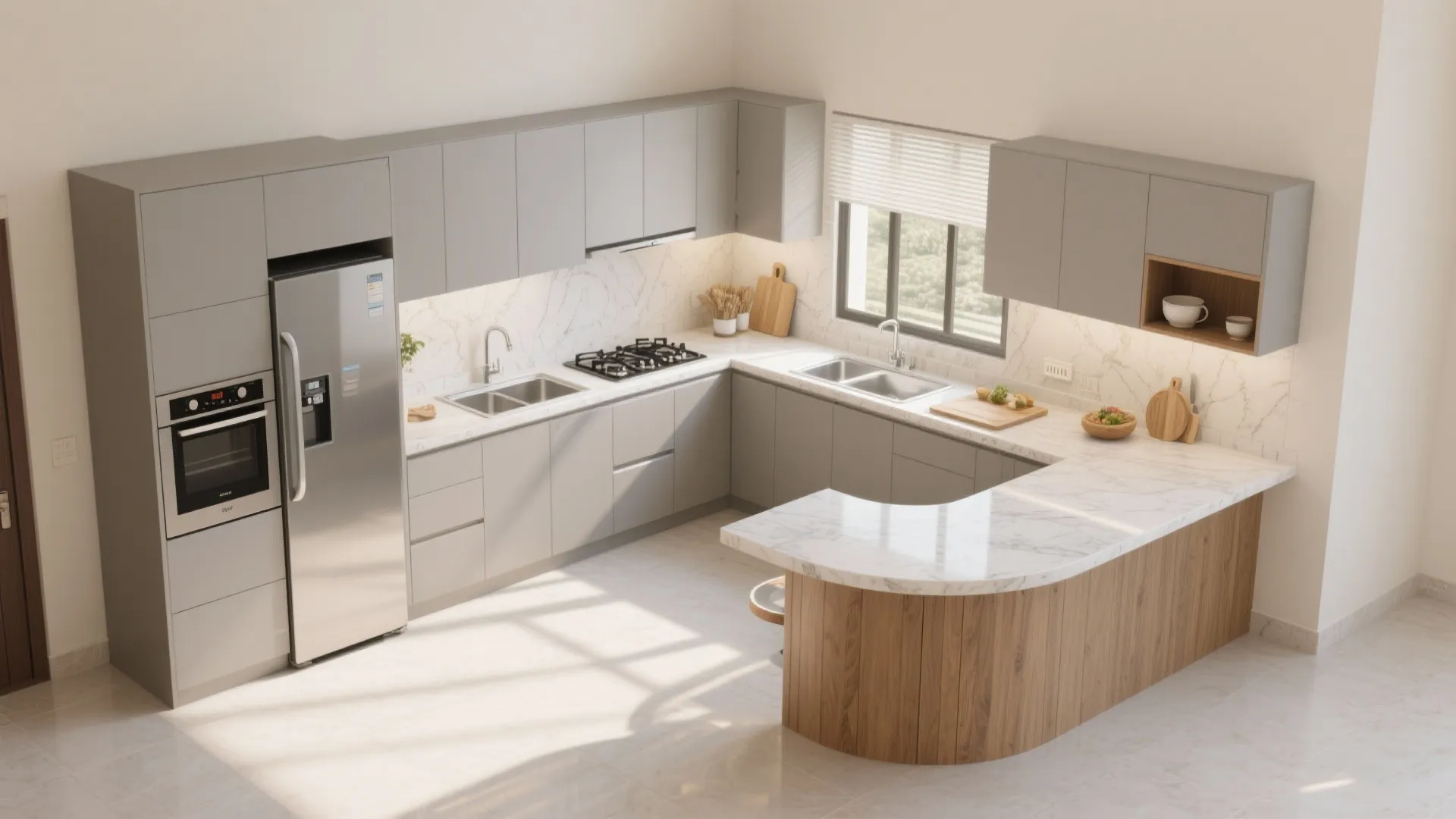 L-shaped layout for workflow sanity