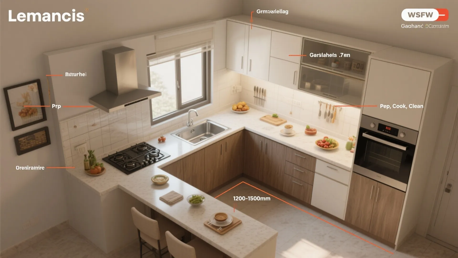 L-Shaped Layout That Frees Counter Space
