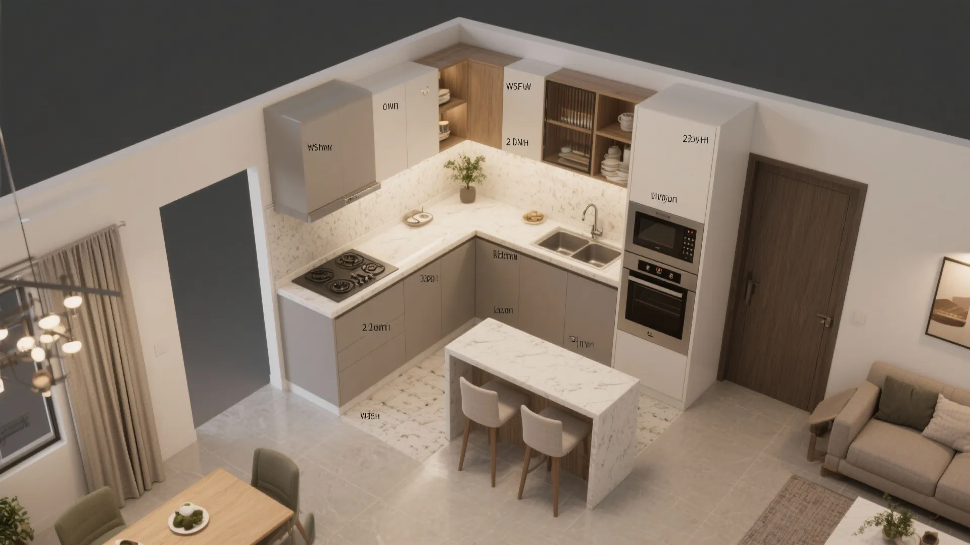 L-shaped layout to unlock counter space