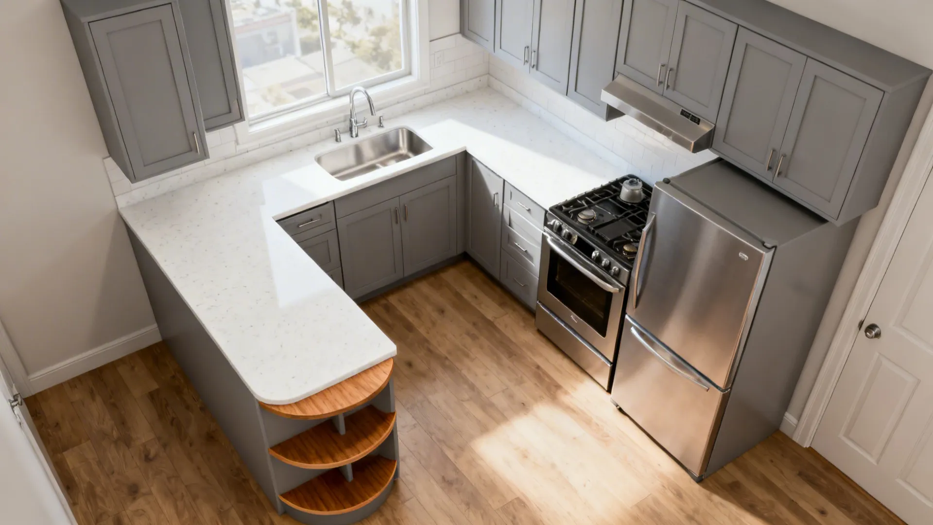 L-shaped layout that frees up usable counter