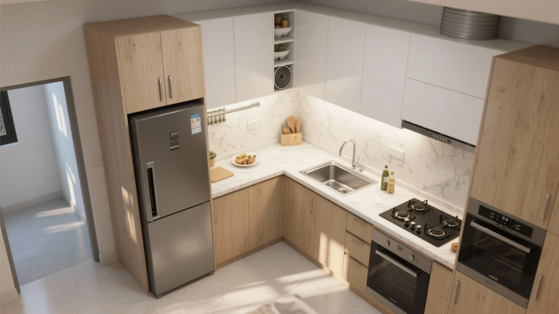 L-shaped layout to unlock counter space