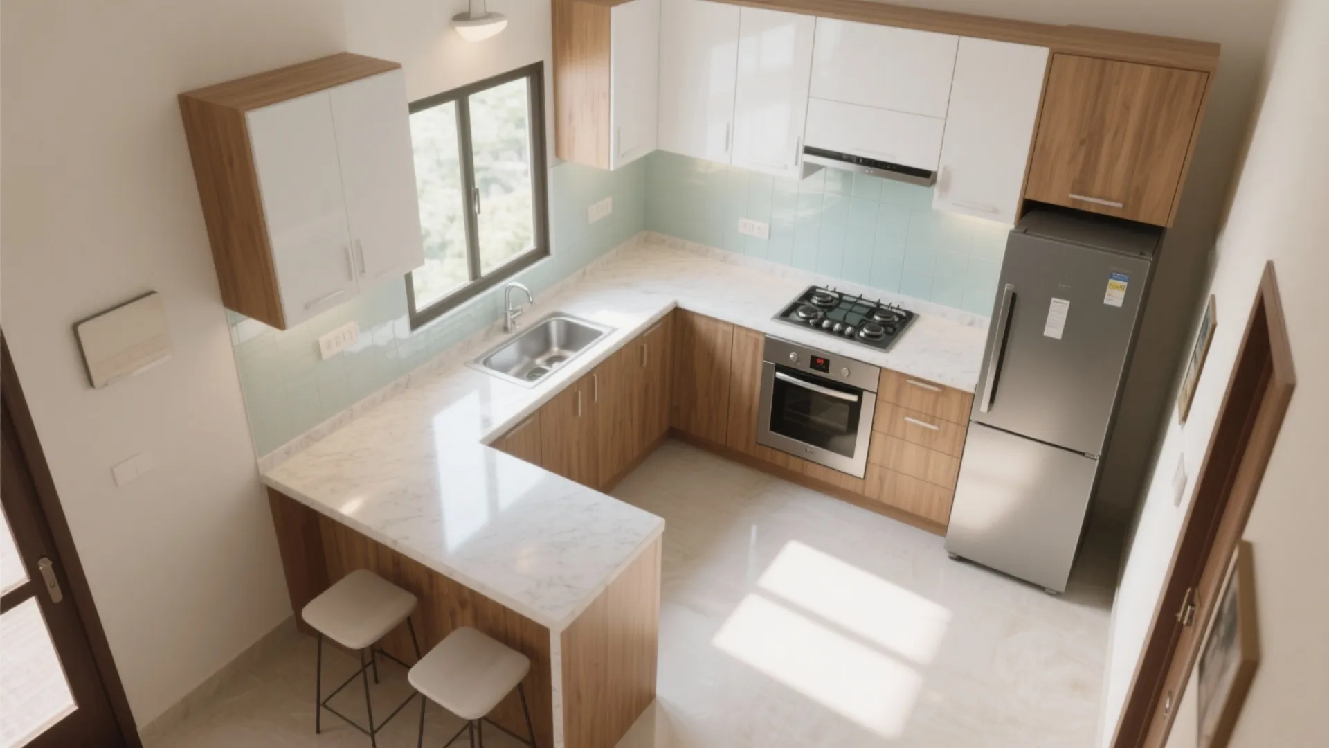 L-Shaped Layout to Free Up Counter Space