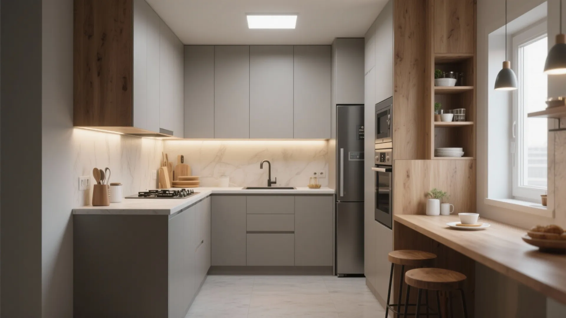 L-Shaped Layout for Workflow and Counter Space