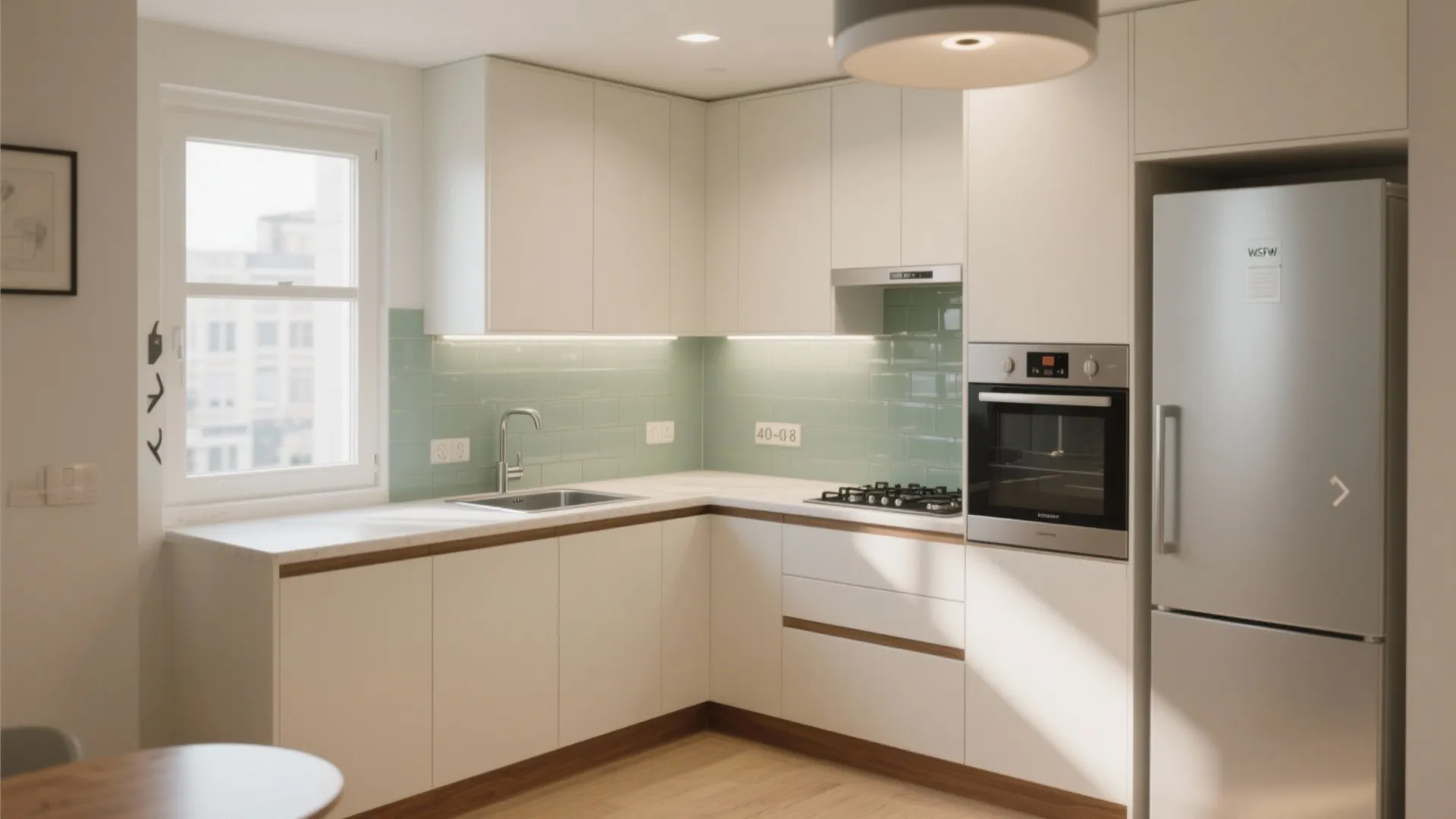 L-shaped layout for counter space