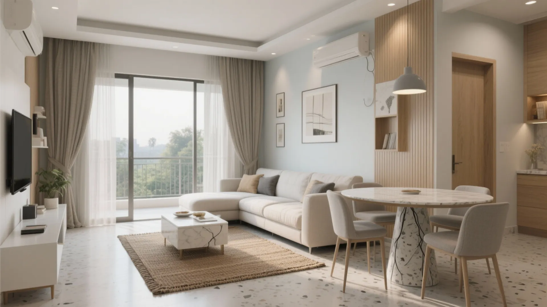 L-Shaped Living–Dining Zoning With Balcony Breeze